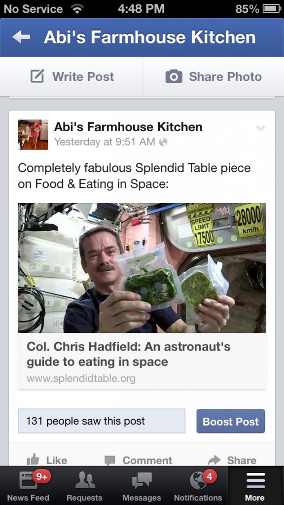 Sharing fantastic Food Interest Stories like Eating on the International Space Station on Splendid Table (NPR) with Commander Chris Hadfield