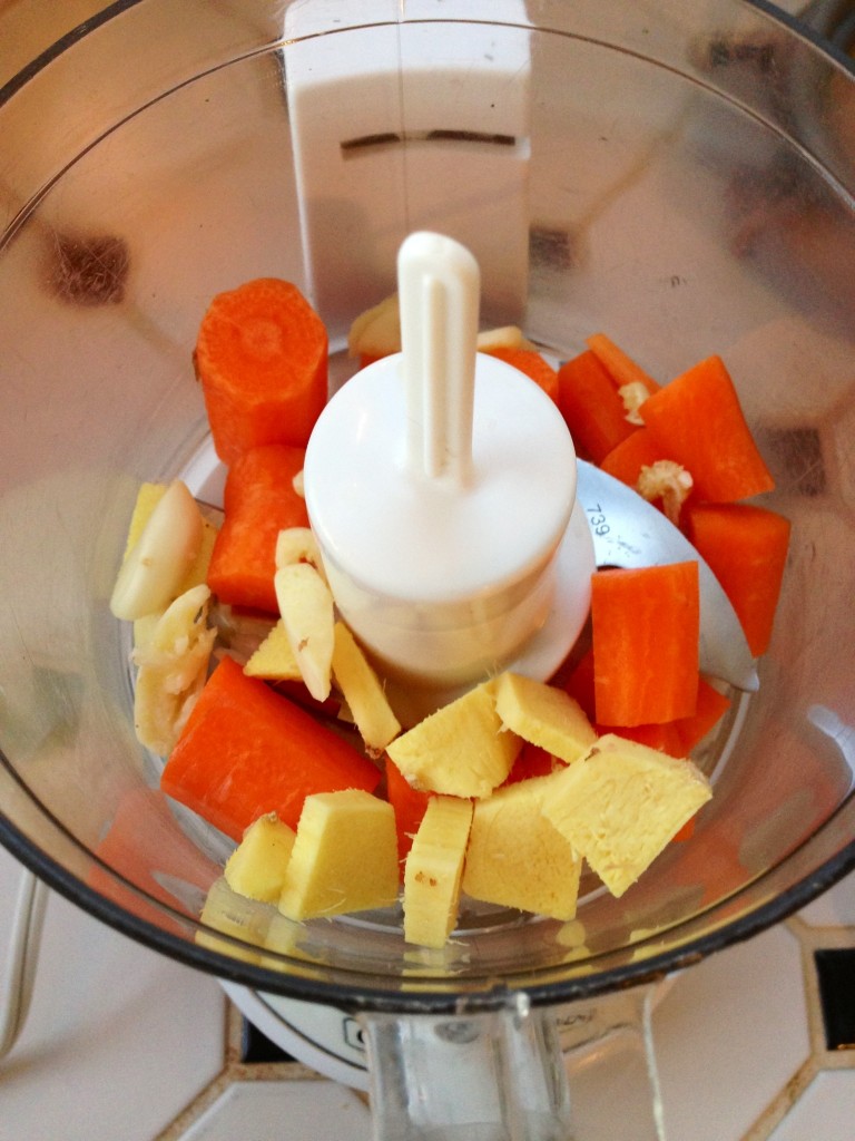 Time Saver: Quick Chop the Aromatics (carrots, garlic and fresh ginger.)