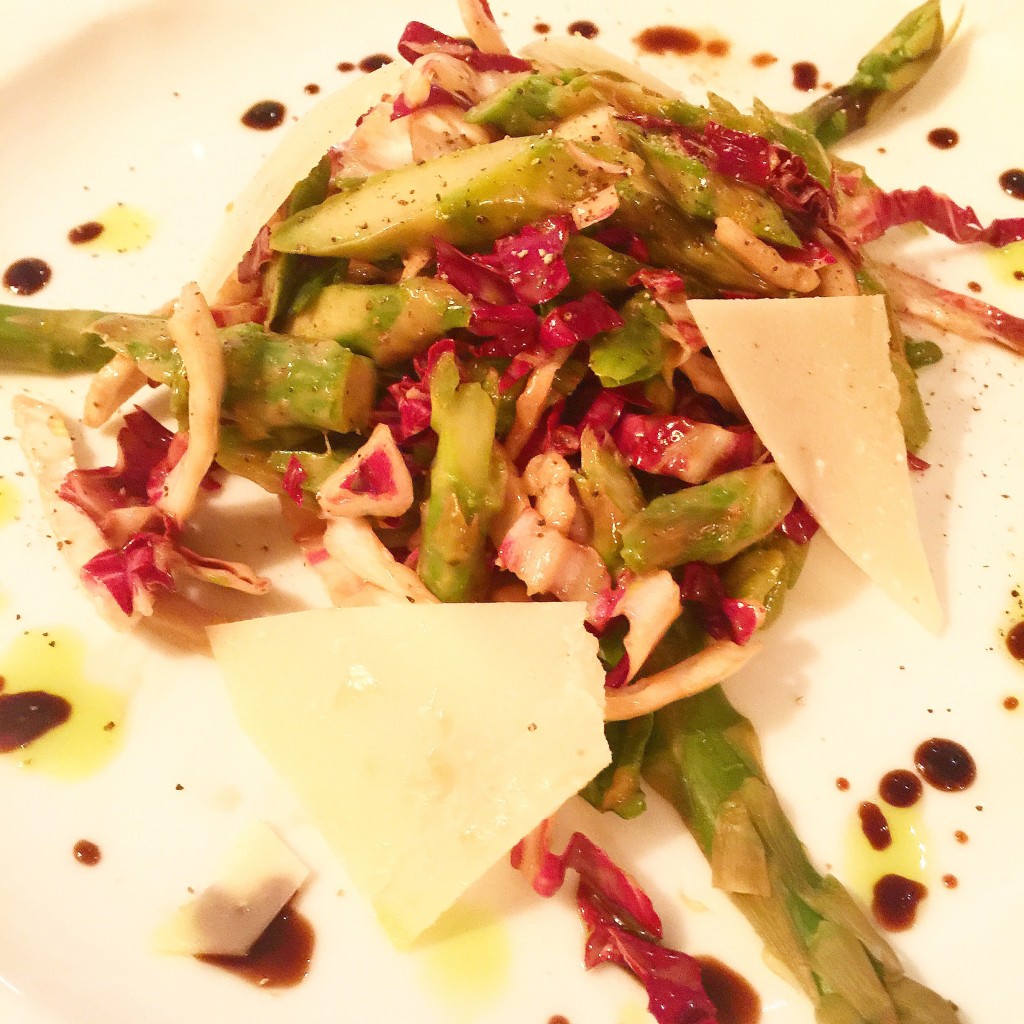 Planed Asparagus with Radicchio and shaved Parmesan. 