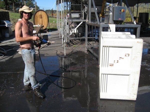 Hand-Made efforts extends even to Cleaning Bins. Dear Friend Ben of Idle Cellars before he was the famous Winemaker Ben Larks.