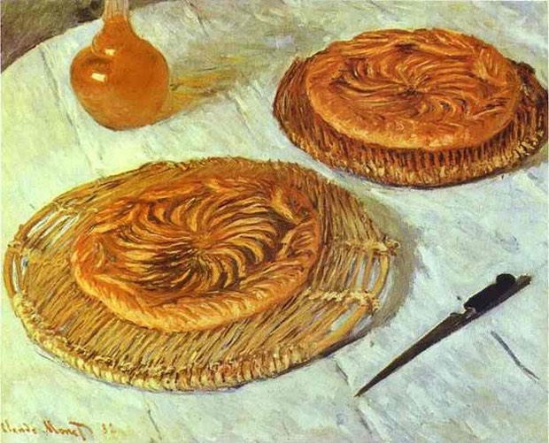  Fun fact? Monet enjoyed sketching a particularly beautiful food for later painting, making his family wait like so many today on social media. Especially baked goods, like these Galettes.