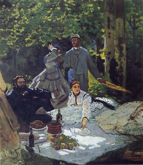 Friends and painters Monet, Renoir, Sisley, etc gathered their meager reserves and held picnics in the public parks to eat better together than alone.